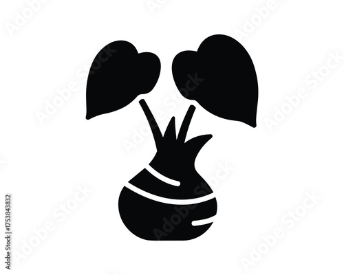 Taro Root Plant with Leaves Glyph Icon Vector Illustration