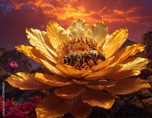 orange flower in the sunset