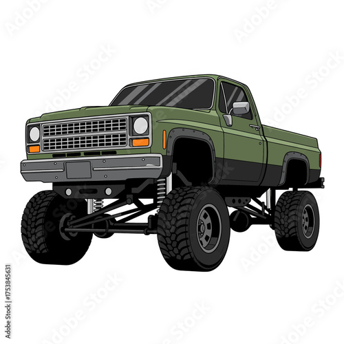 old truck, american retro lifted truck illustration logo vector