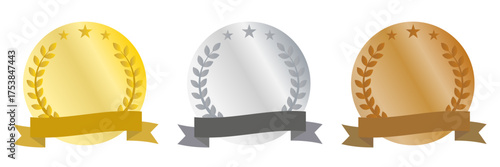 シンプルな金銀銅メダルと同系色のリボンのセット