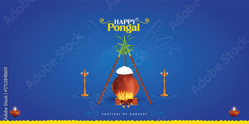 Illustration of Happy Pongal Holiday Harvest Festival of Tamil Nadu South India greeting background