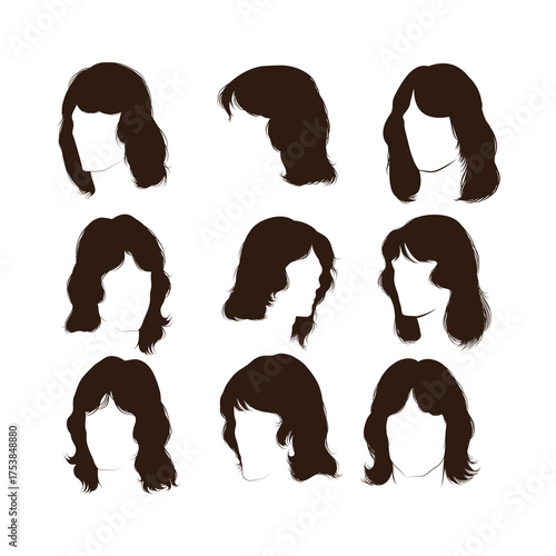 vintage hair silhouettes, woman and man hairstyle bundle 