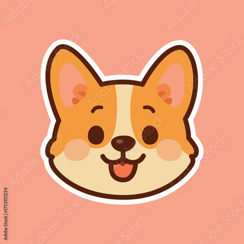Smiling Corgi Dog Head Cartoon Illustration in Soft Flat Kawaii Style
