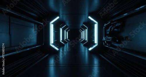 Futuristic corridor with glowing lights and shadows