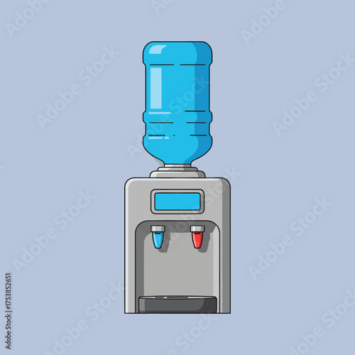 A modern office water cooler dispenser with a large blue bottle illustrated in a clean vector cartoon style