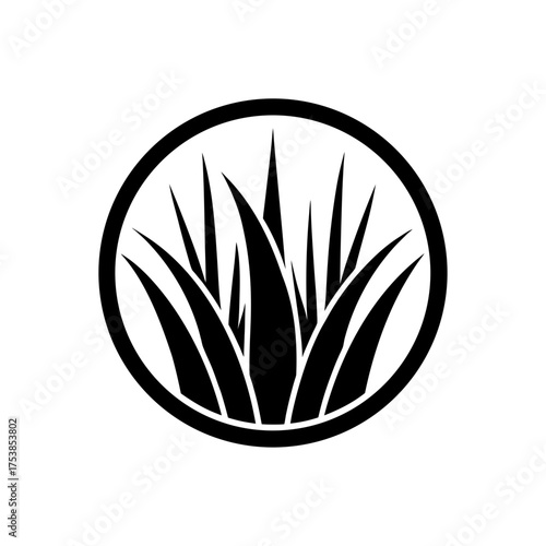 minimal grass blades logo inside circle