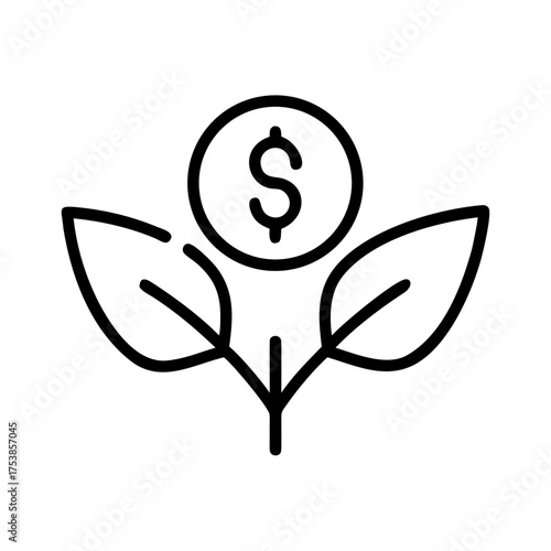 Coin with dollar sign on plant, investment growth