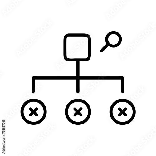 Decision tree with a magnifying glass for analysis