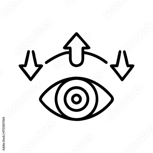 Eye with arrows pointing up and down showing different perspectives isolated on white