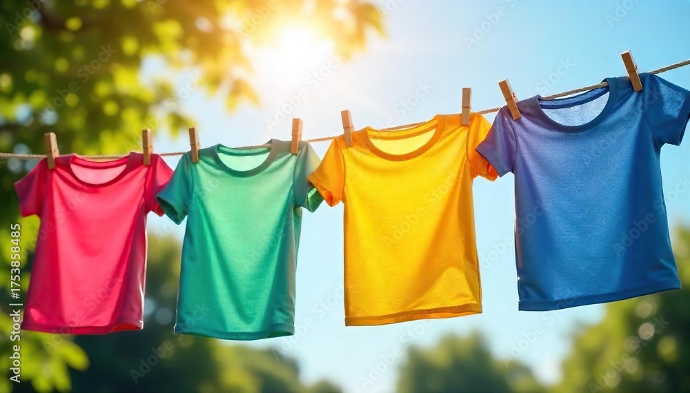 custom made wallpaper toronto digitalVibrant Summer Laundry Drying in Warm Sunlight Freshly Washed Clothes Flapping Joyfully on a Clothesline Against a Bright Blue Sky, Perfect for a Sunny Day