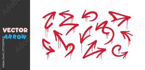 Collection of red graffiti arrows with dripping paint effect