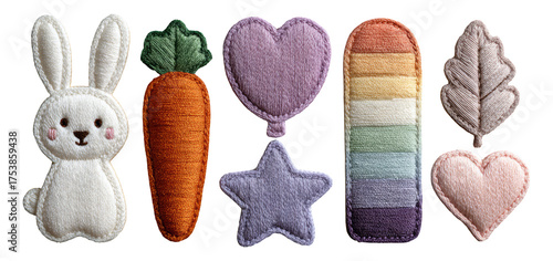 Cute Cartoon Embroidery Patches of Bunny, Carrot, Balloon and Colorful Shapes