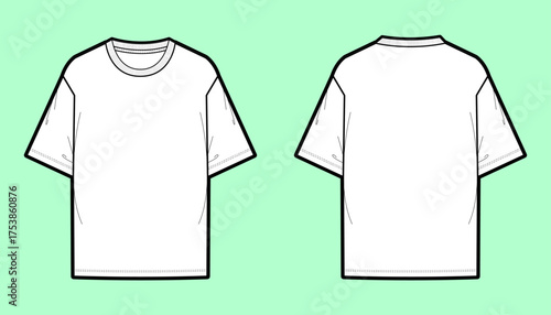 Loose-Fit Short-Sleeve T-Shirt Flat Sketch – Front & Back View with Crew Neckline