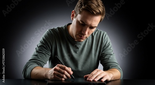 Man Using Digital Tablet and Pen