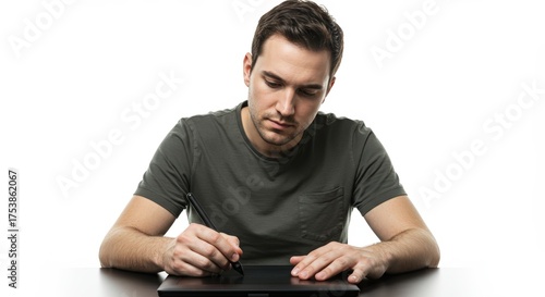 Man Using Tablet with Stylus