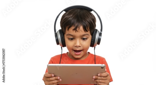Boy Using Tablet with Headphones