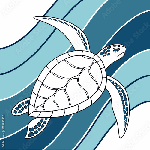 Sea turtle swimming in the ocean, illustration