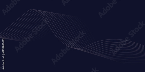 Dark abstract background with glowing wave. Shiny moving lines design element. Modern purple blue gradient flowing wave lines. Futuristic technology concept. Vector illustration