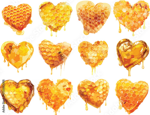 Watercolor Honeycomb Heart Clipart with Drips