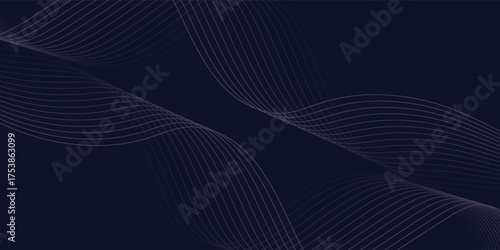Dark abstract background with glowing wave. Shiny moving lines design element. Modern purple blue gradient flowing wave lines. Futuristic technology concept. Vector illustration