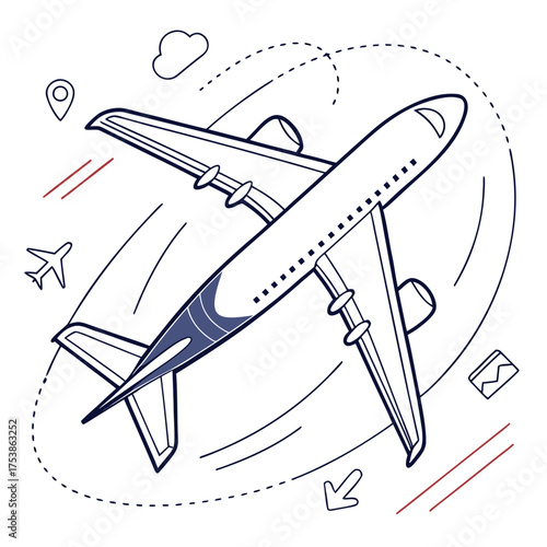 Airplane with travel icons, journey concept