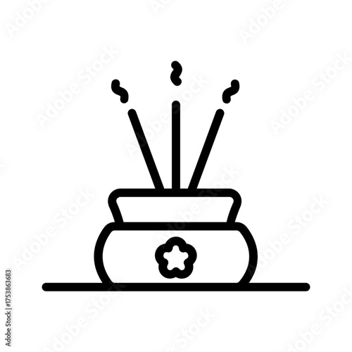 Vector black line icon for Incense stick