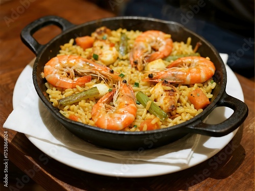 Paella A rice dish originally from Valencia, often made with saffron, vegetables, and a mix of seafood, chicken