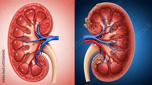 Human Kidney Anatomy Healthy and Unhealthy Comparison.