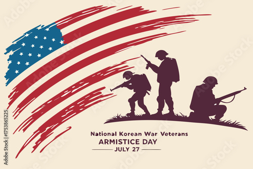 Korean War Veterans Armistice Day Illustration with Soldiers and Flag