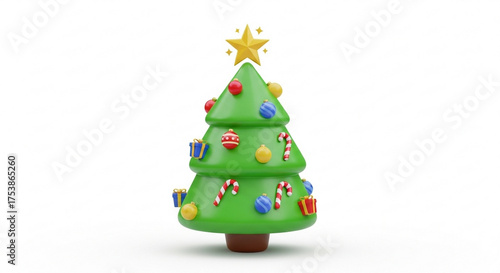 Wallpaper Mural 3D Christmas Tree with Ornaments and Star Topper – Holiday Symbol Torontodigital.ca