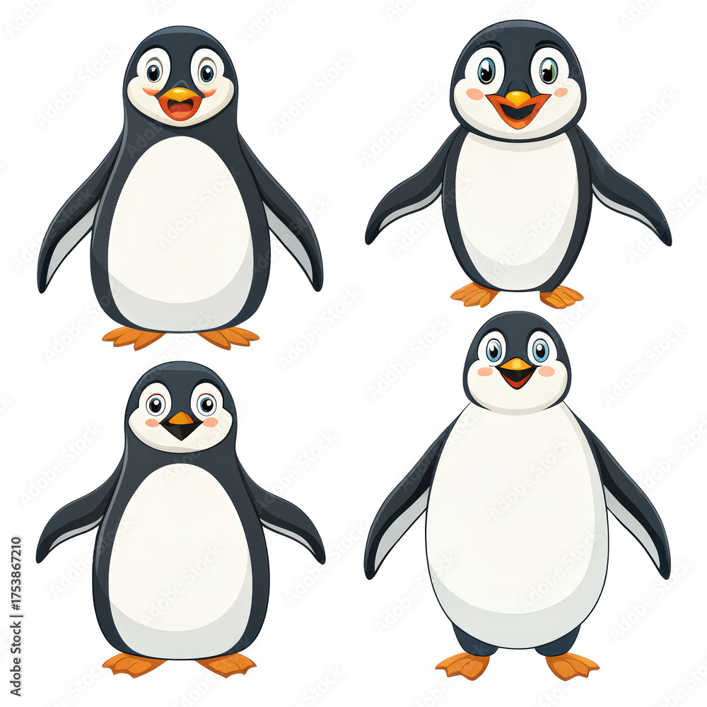Fototapeta premium Set of penguins clipart illustration png penguins png penguin clipart png penguin drawings png cartoon penguins png cute penguins png transparent background image