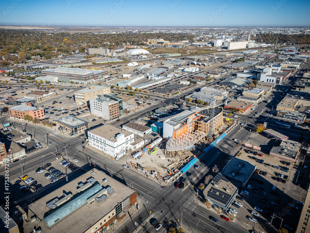 Fototapeta premium Aerial View of Downtown Saskatoon in Fall, Saskatchewan