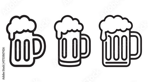 Vector art of beer mug with foam in line art style. glass of beer on white background, vector illustration of a beer mug