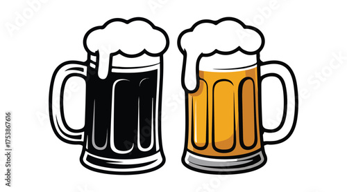 Vector art of beer mug with foam in line art style. glass of beer on white background, vector illustration of a beer mug