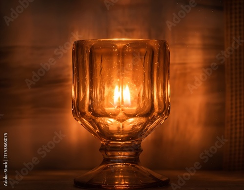 Warm Glowing Candle Lantern Casting Soft Amber Light on a Textured Background