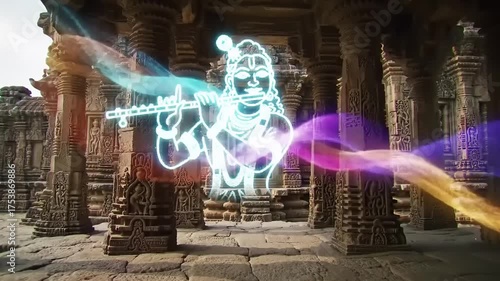 Krishna Flute Temple India Art.