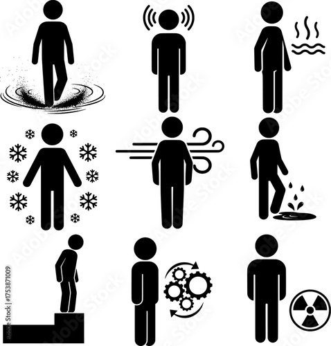 Environmental Hazard and Human Sensation Stick Figures Set