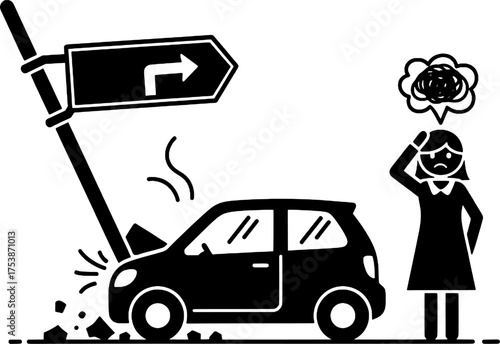 Car Accident Hitting Road Sign Icon