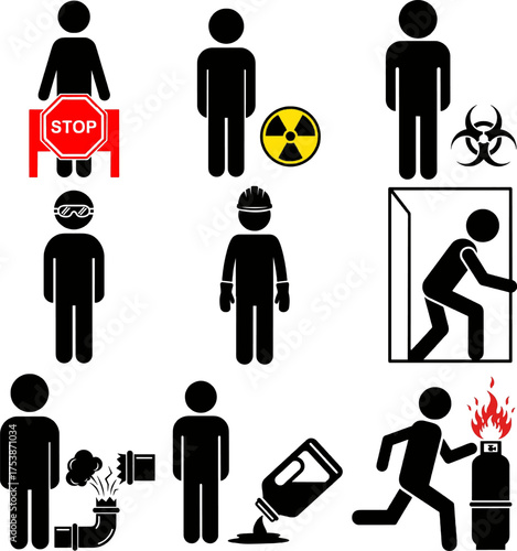 Safety, Hazard, and Restricted Area Stick Figures Set