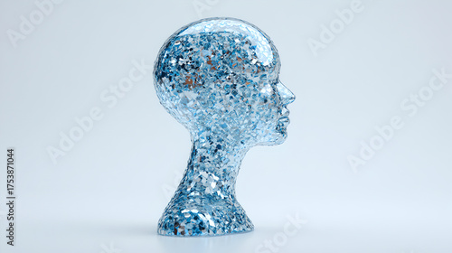 A holographic AI head represents the future of consciousness and artificial intelligence.