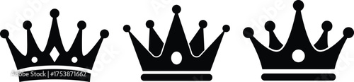  Crown silhouette vector set, black royal crown icons, luxury symbol design for king queen logo, elegance illustration, royalty decoration collection