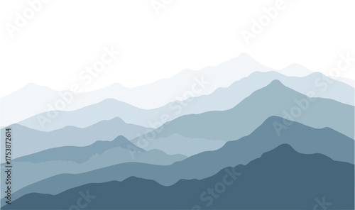 Serene Blue Hues Layered Mountain Range Silhouette in Gradient Tones.