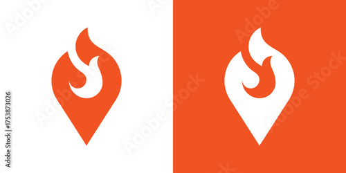Modern logo combining a map pin and flame, symbolizing hot location, energy, and passion. Perfect for travel, food, event, and digital map branding. Clean minimalist vector design.