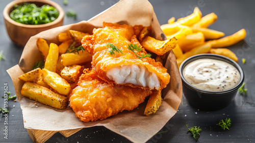 Crispy fish and chip makes one feel happy and content. Golden fried dish invites you to indulge in classic flavors and enjoy every single bite