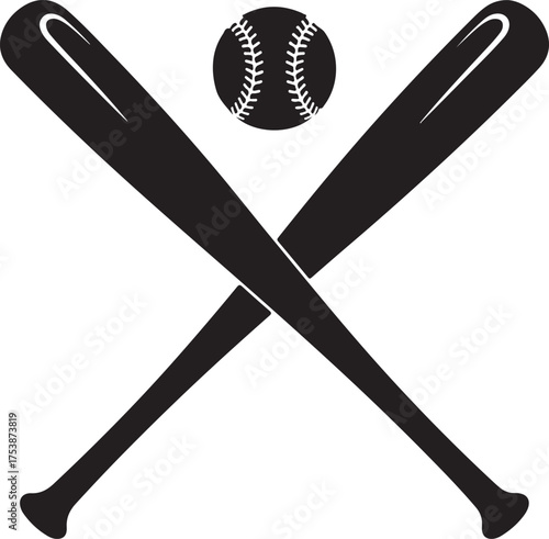 Crossed Baseball Bats Black Silhouette Vector, Sports Emblem Art & Team Logo Design
