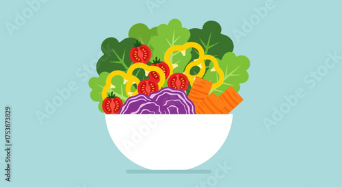 Colorful Salad Bowl with Fresh Vegetables Illustration.