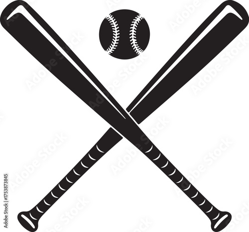 Crossed Baseball Bats Black Silhouette Vector, Sports Emblem Art & Team Logo Design