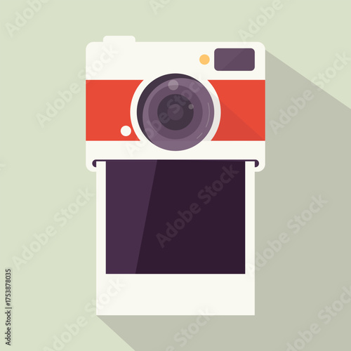 A photo camera with blank Polaroid photos. A classic camera. Photos can be printed directly. Stock Illustration
