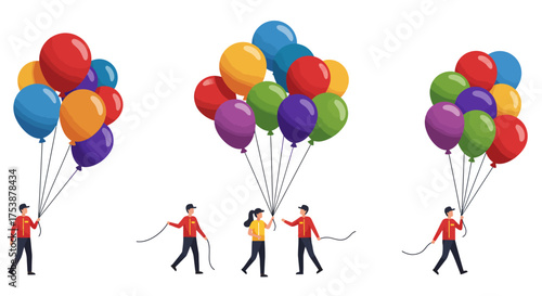 Joyful Celebrations People Holding Colorful Balloon Bouquets in a Festive Scene