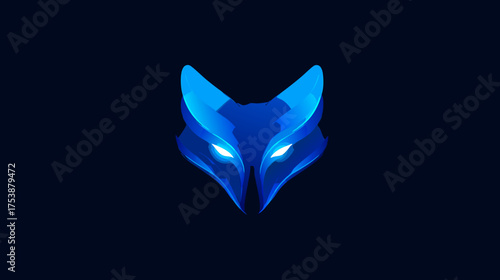 Abstract glowing blue fox head icon on a dark background. Futuristic neon animal face with vibrant light effect, digital modern design.